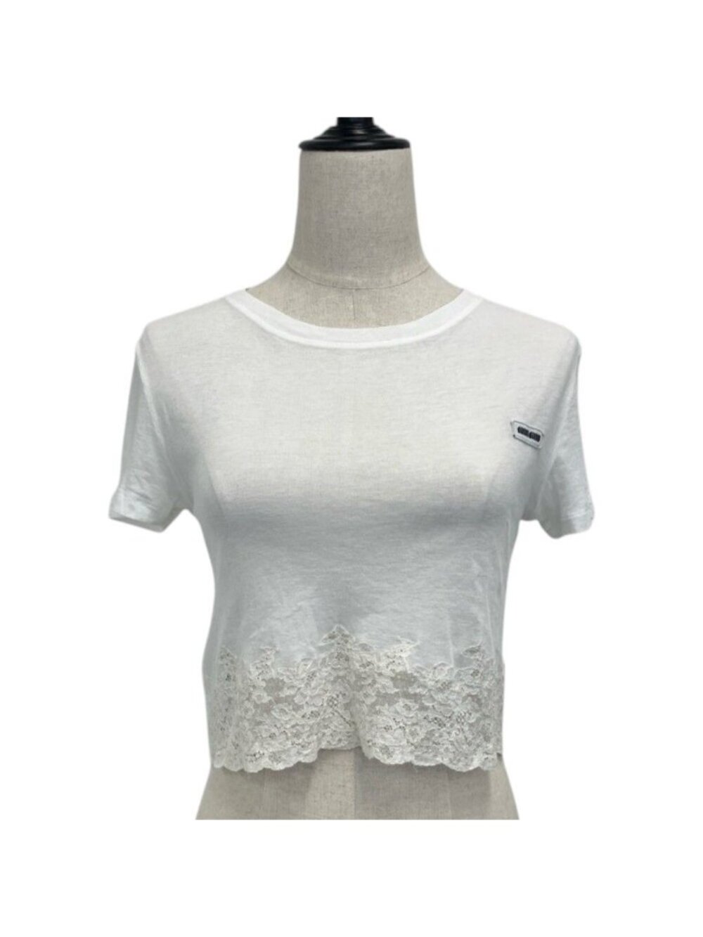 Miu Miu Rib Jersey Lace T-Shirt White Spring Summer XS